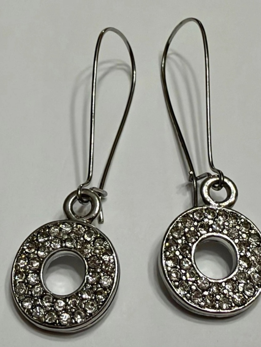Crystal Hoop Drop Earrings in Silver Like New